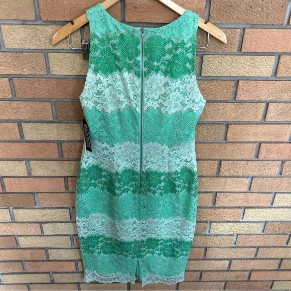 NWT New York & Company Sleeveless Green Color Block Lace Sheath Dress Size 2 - Picture 1 of 6